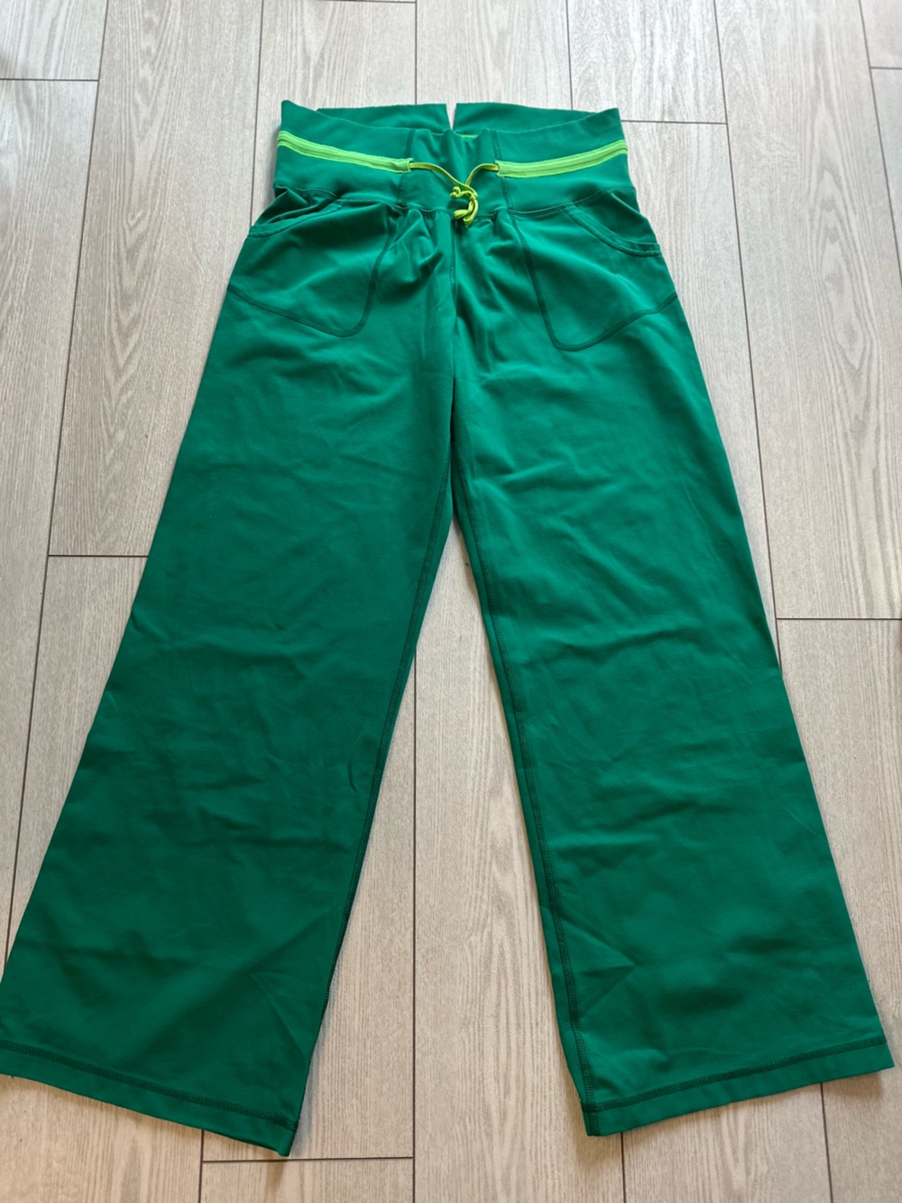 lululemon athletica Green Wide-Leg Track Pants with Lime Trim